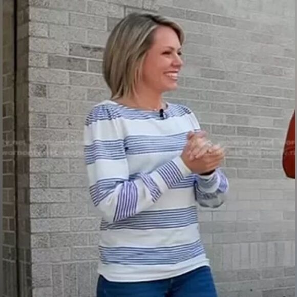 NWT Talbots Blouson Sleeve Tee Cluster Stripe Top Blue Worn On TV Size XS - Picture 5 of 5